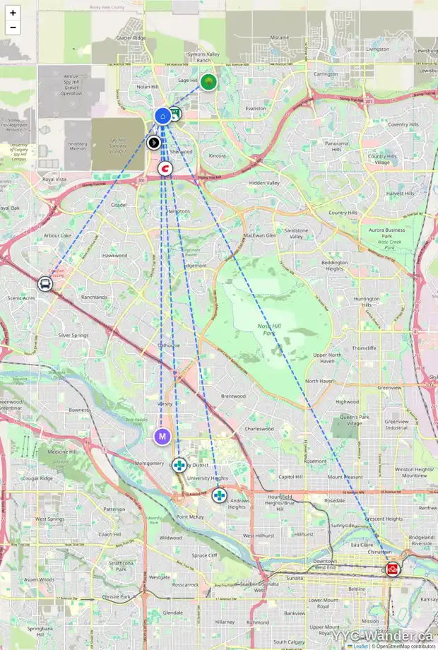 Daily accessibility map for 600 NOLAN HILL RI NW, Calgary showing nearby schools, grocery stores, parks, LRT stations and nearby amenities