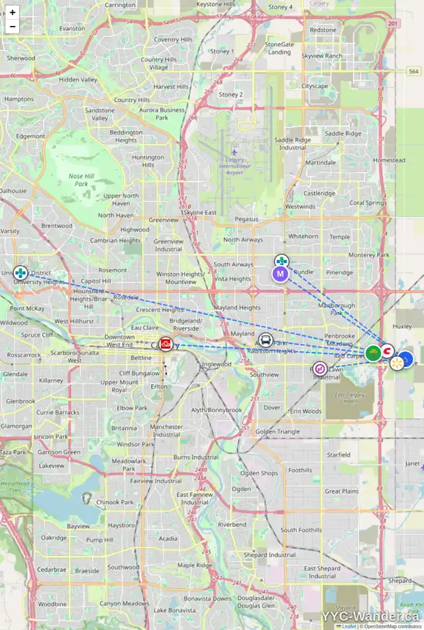Daily accessibility map for 63 BELVEDERE AV SE, Calgary showing nearby schools, grocery stores, parks, LRT stations and nearby amenities