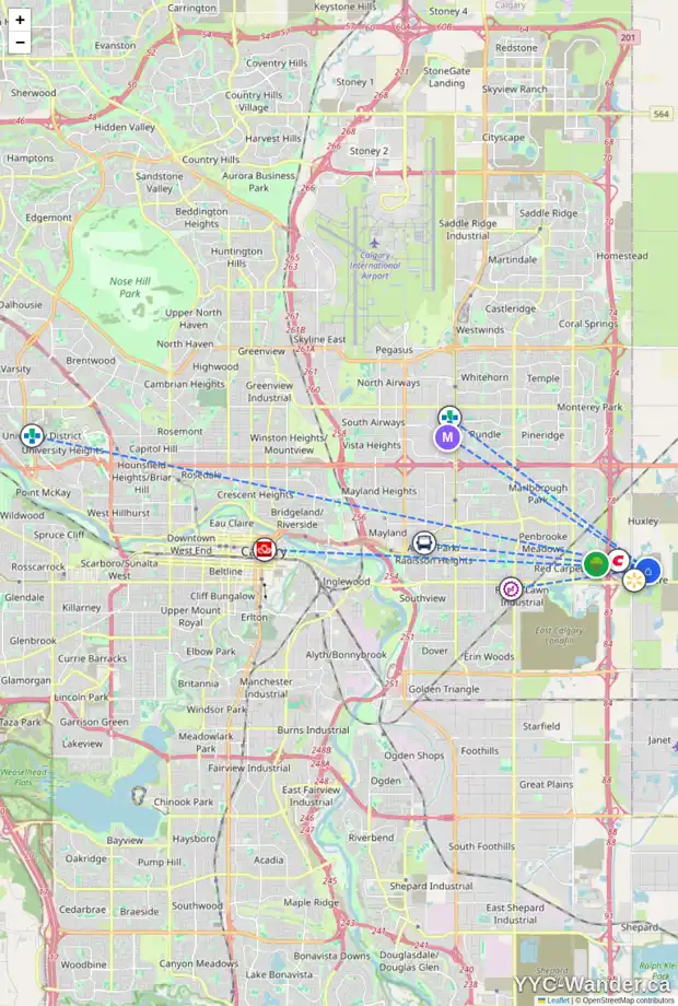 Daily accessibility map for 108 BELVEDERE AV SE, Calgary showing nearby schools, grocery stores, parks, LRT stations and nearby amenities
