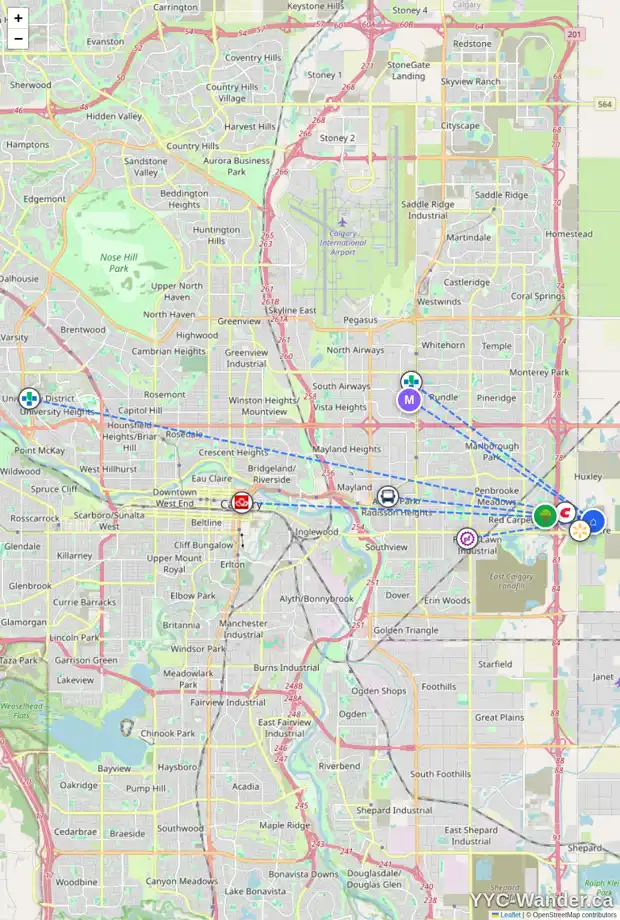 Daily accessibility map for 124 BELVEDERE AV SE, Calgary showing nearby schools, grocery stores, parks, LRT stations and nearby amenities