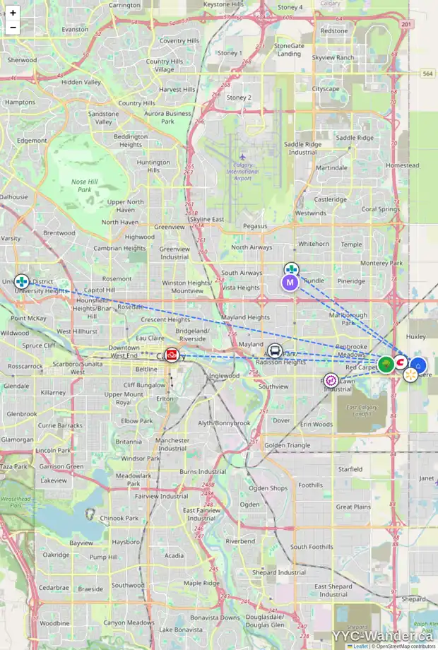 Daily accessibility map for 22 BELVEDERE PT SE, Calgary showing nearby schools, grocery stores, parks, LRT stations and nearby amenities