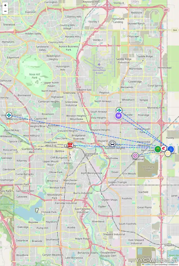 Daily accessibility map for 14 BELVEDERE PT SE, Calgary showing nearby schools, grocery stores, parks, LRT stations and nearby amenities