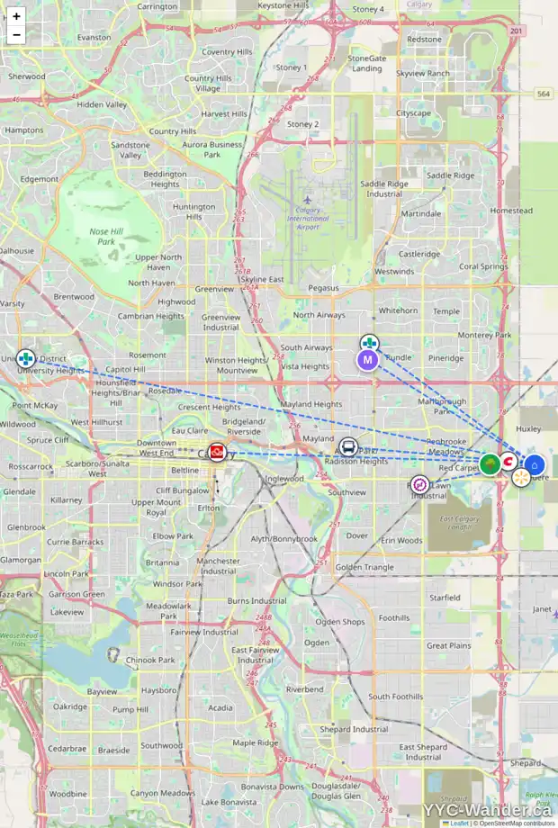 Daily accessibility map for 69 BELVEDERE TC SE, Calgary showing nearby schools, grocery stores, parks, LRT stations and nearby amenities