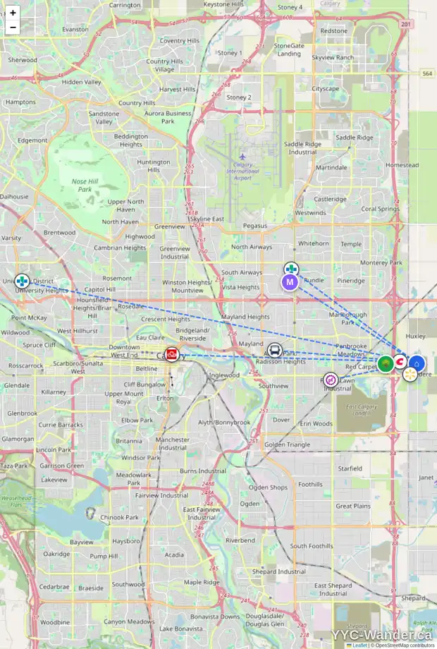 Daily accessibility map for 112 BELVEDERE DR SE, Calgary showing nearby schools, grocery stores, parks, LRT stations and nearby amenities