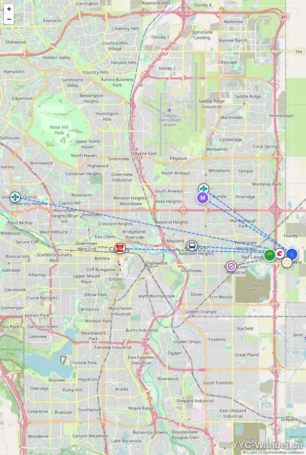 Daily accessibility map for 132 BELVEDERE DR SE, Calgary showing nearby schools, grocery stores, parks, LRT stations and nearby amenities