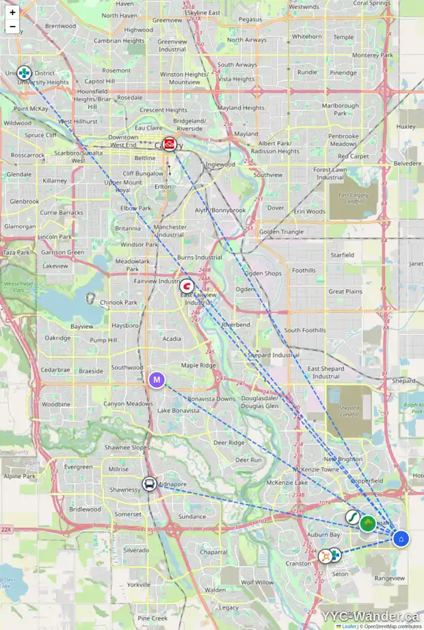 Daily accessibility map for 1019 MAHOGANY BV SE, Calgary showing nearby schools, grocery stores, parks, LRT stations and nearby amenities