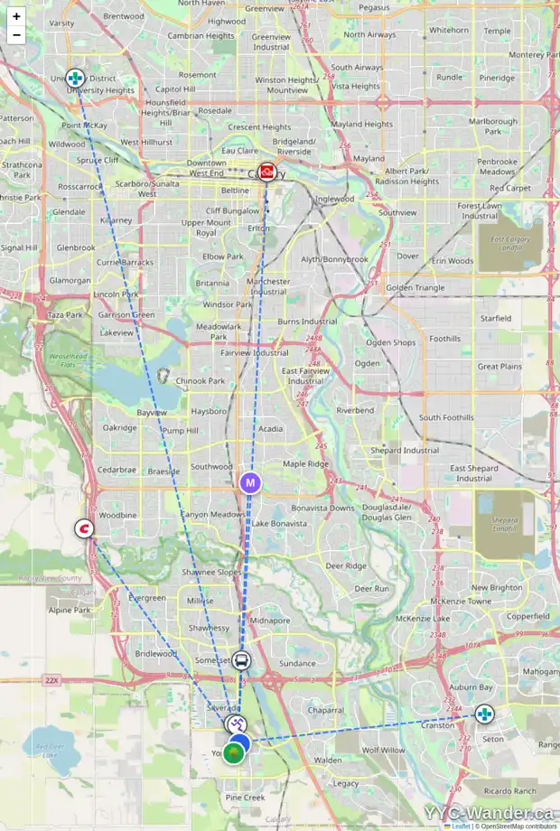 Daily accessibility map for 19663 SHERIFF KING ST SW, Calgary showing nearby schools, grocery stores, parks, LRT stations and nearby amenities