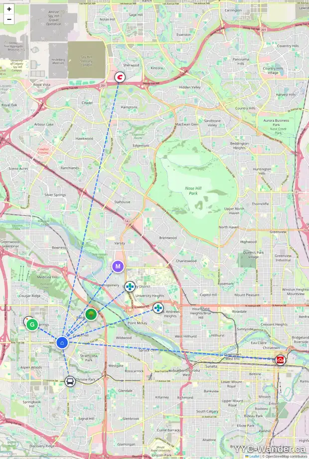 Daily accessibility map for 174 WEST GROVE LN SW, Calgary showing nearby schools, grocery stores, parks, LRT stations and nearby amenities
