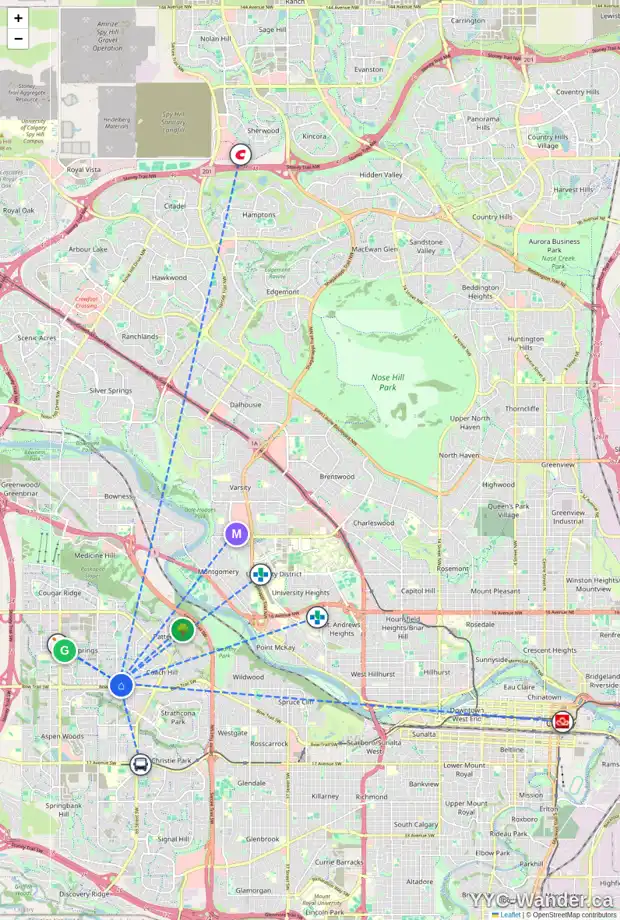 Daily accessibility map for 45 WEST GROVE LI SW, Calgary showing nearby schools, grocery stores, parks, LRT stations and nearby amenities