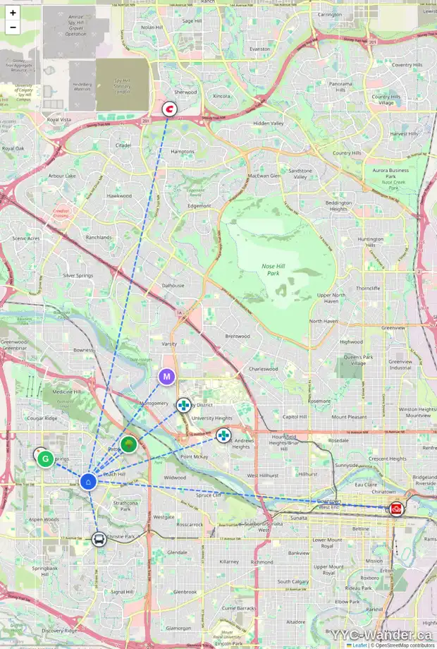 Daily accessibility map for 23 WEST GROVE CM SW, Calgary showing nearby schools, grocery stores, parks, LRT stations and nearby amenities