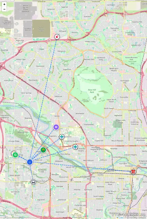 Daily accessibility map for 11 WEST GROVE CM SW, Calgary showing nearby schools, grocery stores, parks, LRT stations and nearby amenities