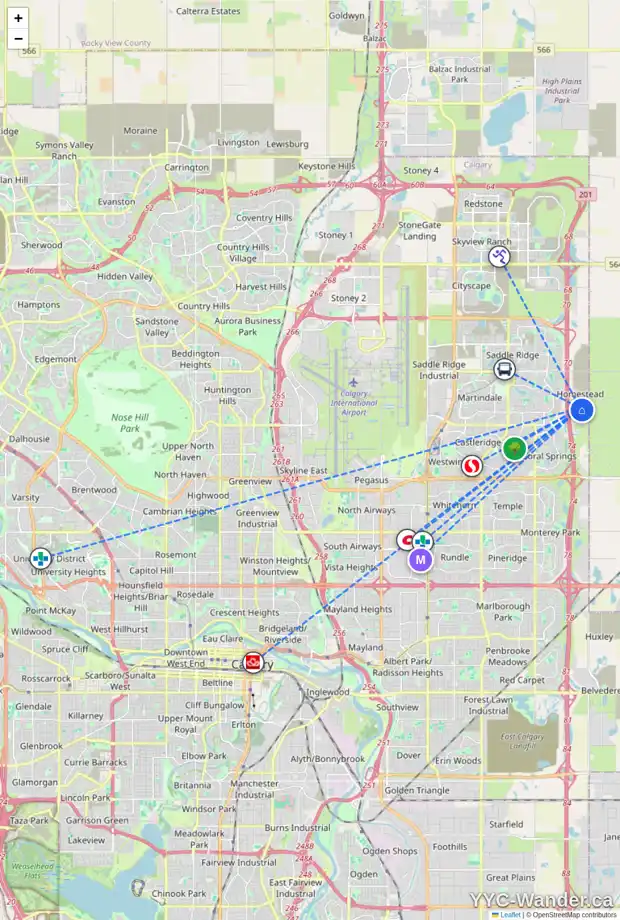 Daily accessibility map for 115 HOMESTEAD DR NE, Calgary showing nearby schools, grocery stores, parks, LRT stations and nearby amenities