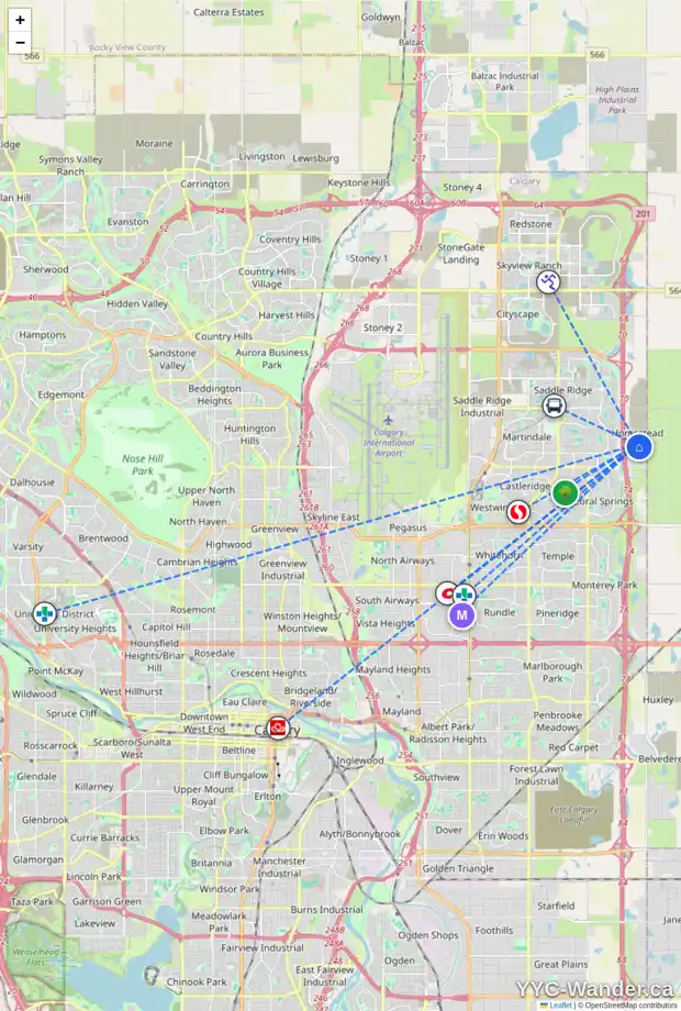 Daily accessibility map for 163 HOMESTEAD DR NE, Calgary showing nearby schools, grocery stores, parks, LRT stations and nearby amenities