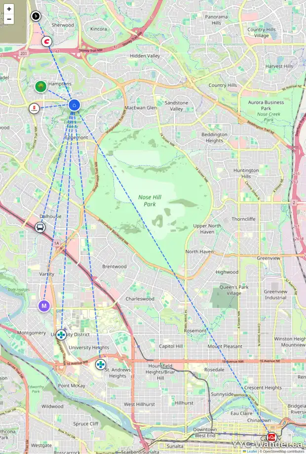 Daily accessibility map for 70 EDGERIDGE BA NW, Calgary showing nearby schools, grocery stores, parks, LRT stations and nearby amenities