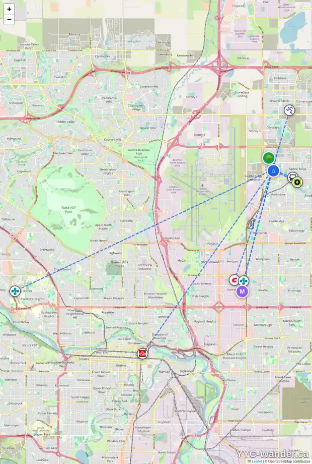 Daily accessibility map for 20 SADDLEPEACE WY NE, Calgary showing nearby schools, grocery stores, parks, LRT stations and nearby amenities