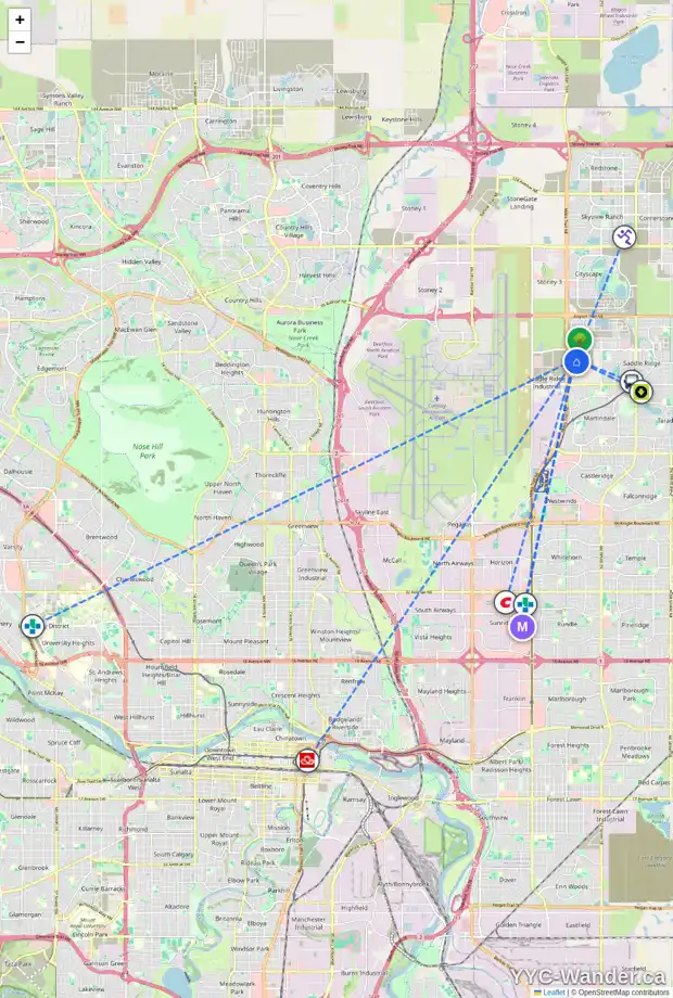Daily accessibility map for 8755 45 ST NE, Calgary showing nearby schools, grocery stores, parks, LRT stations and nearby amenities