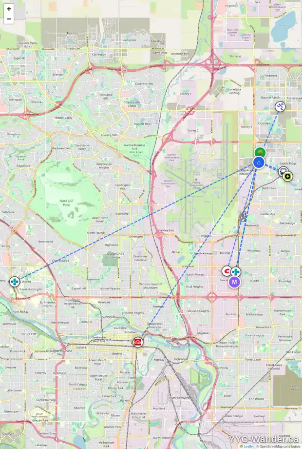 Daily accessibility map for 8759 45 ST NE, Calgary showing nearby schools, grocery stores, parks, LRT stations and nearby amenities