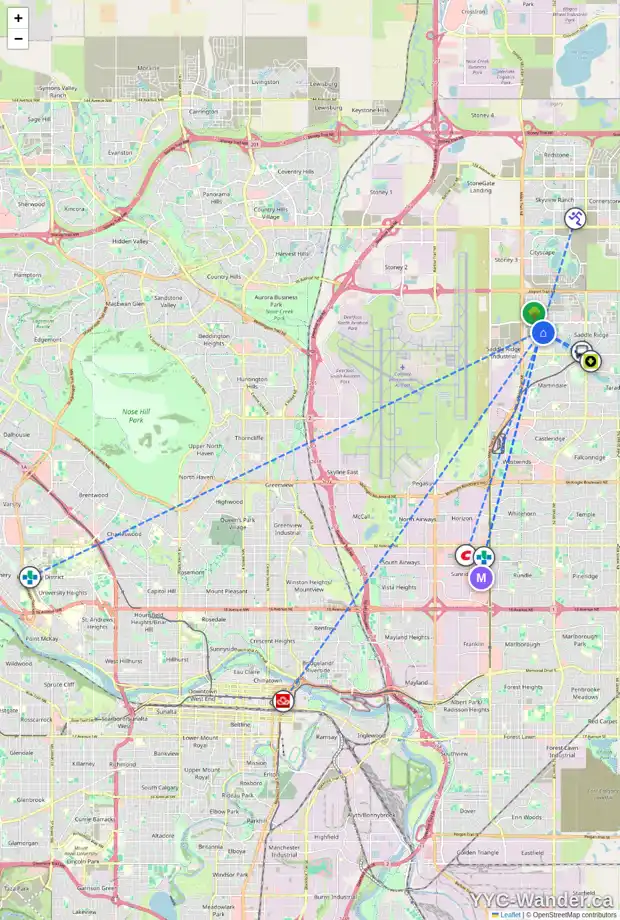 Daily accessibility map for 76 SADDLEPEACE WY NE, Calgary showing nearby schools, grocery stores, parks, LRT stations and nearby amenities
