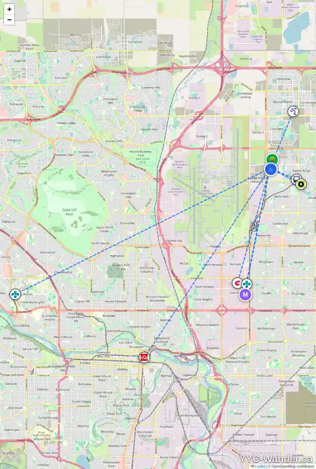 Daily accessibility map for 8771 45 ST NE, Calgary showing nearby schools, grocery stores, parks, LRT stations and nearby amenities