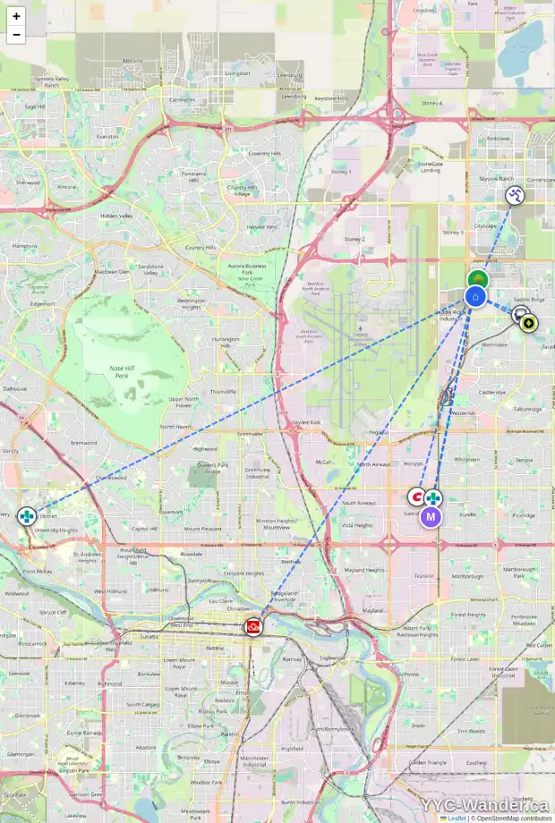 Daily accessibility map for 8779 45 ST NE, Calgary showing nearby schools, grocery stores, parks, LRT stations and nearby amenities
