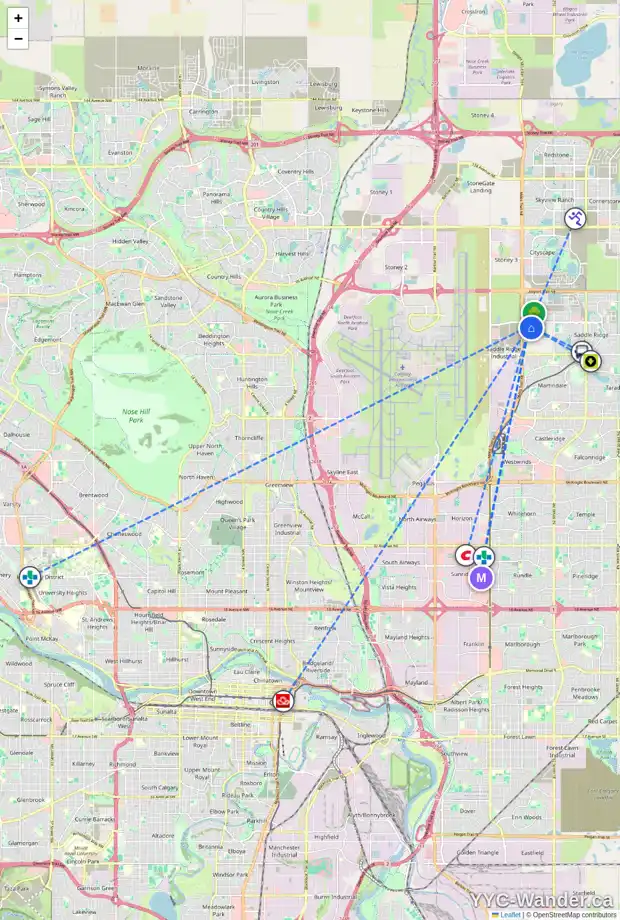 Daily accessibility map for 111 SADDLEPEACE MR NE, Calgary showing nearby schools, grocery stores, parks, LRT stations and nearby amenities