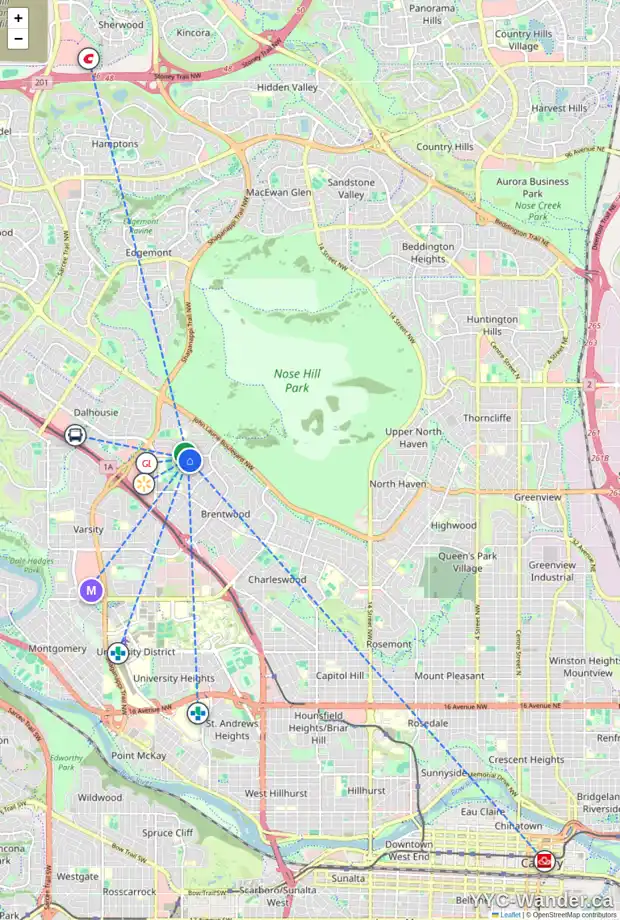 Daily accessibility map for 5212 BAINES RD NW, Calgary showing nearby schools, grocery stores, parks, LRT stations and nearby amenities