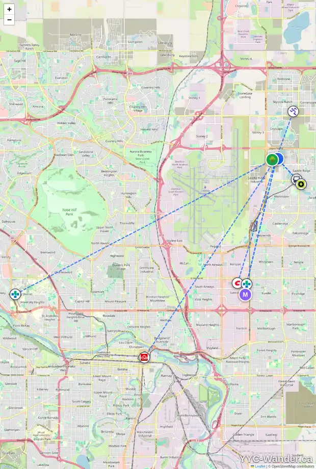 Daily accessibility map for 17 SAVANNA HE NE, Calgary showing nearby schools, grocery stores, parks, LRT stations and nearby amenities