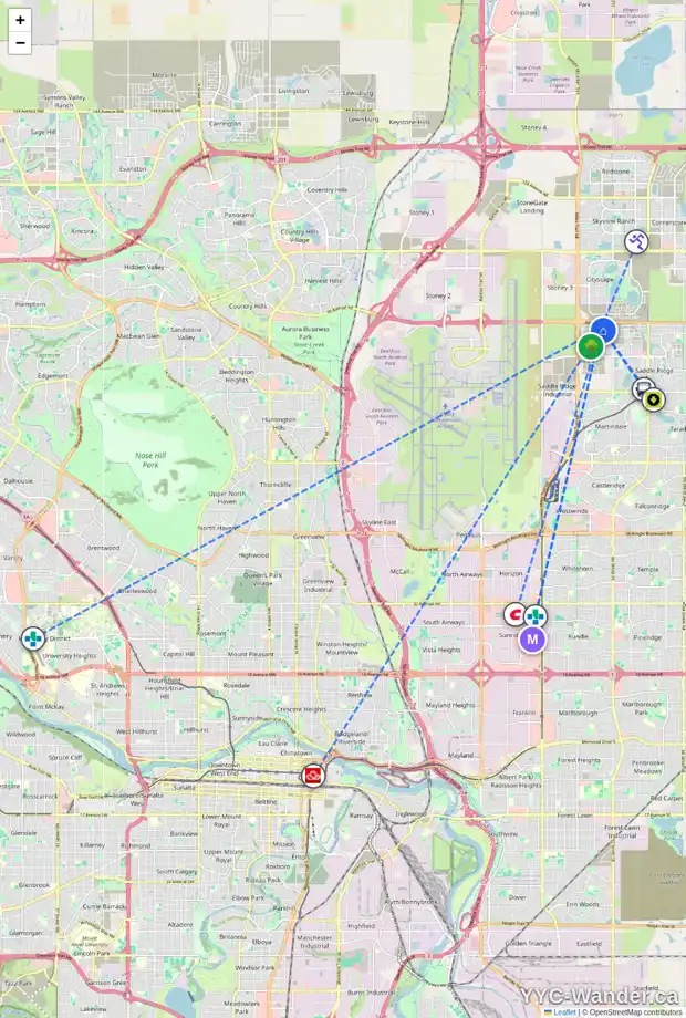 Daily accessibility map for 73 SAVANNA LI NE, Calgary showing nearby schools, grocery stores, parks, LRT stations and nearby amenities