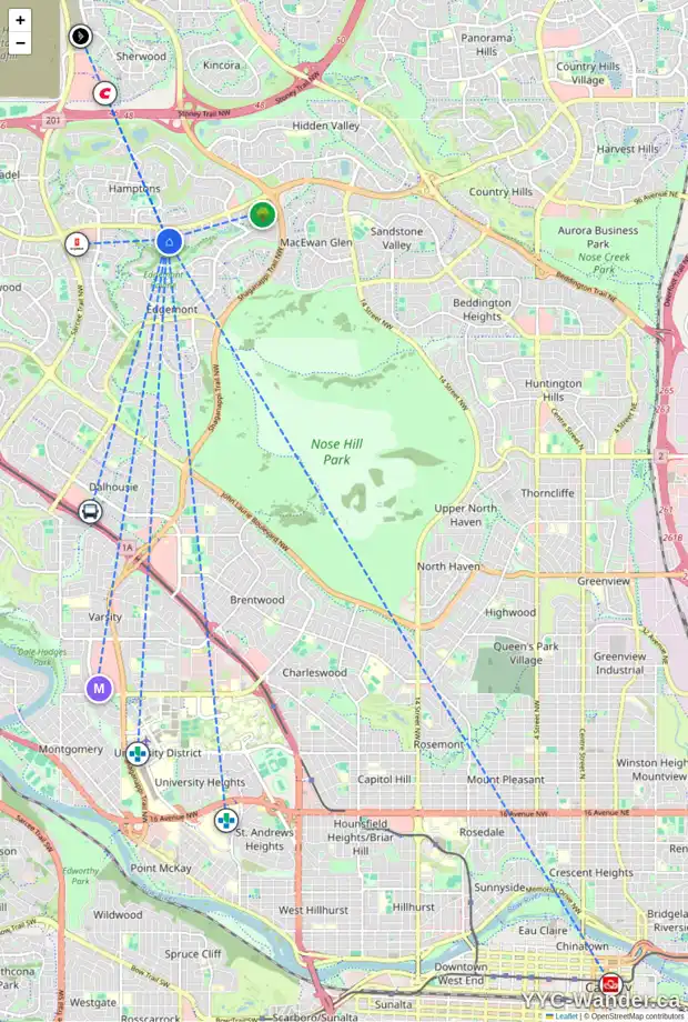 Daily accessibility map for 191 EDGERIDGE CI NW, Calgary showing nearby schools, grocery stores, parks, LRT stations and nearby amenities