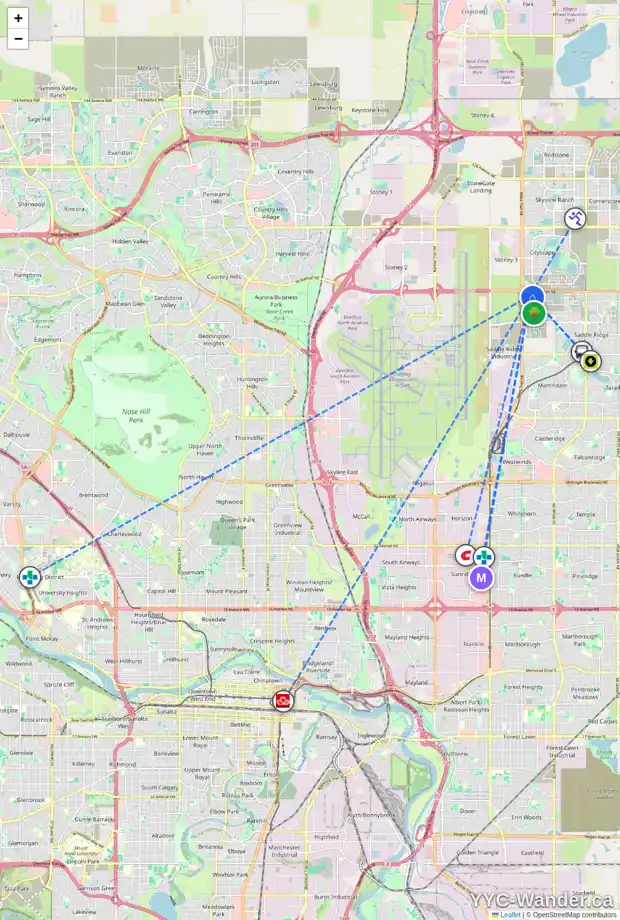 Daily accessibility map for 268 SAVANNA WY NE, Calgary showing nearby schools, grocery stores, parks, LRT stations and nearby amenities