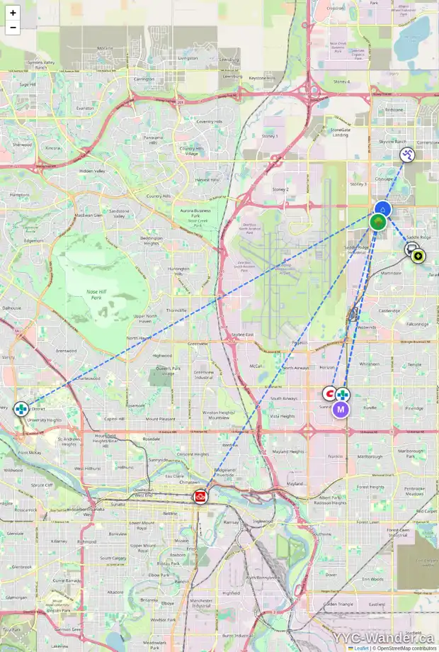 Daily accessibility map for 347 SAVANNA WY NE, Calgary showing nearby schools, grocery stores, parks, LRT stations and nearby amenities