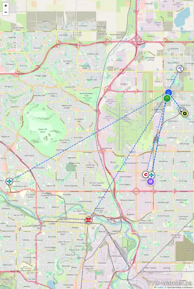 Daily accessibility map for 331 SAVANNA WY NE, Calgary showing nearby schools, grocery stores, parks, LRT stations and nearby amenities