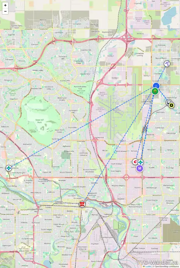 Daily accessibility map for 319 SAVANNA WY NE, Calgary showing nearby schools, grocery stores, parks, LRT stations and nearby amenities