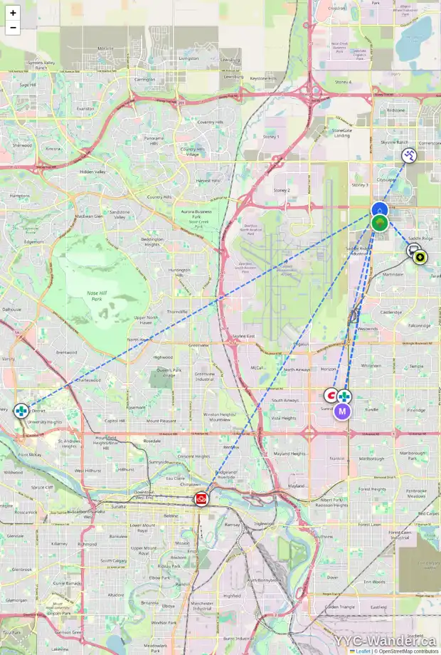 Daily accessibility map for 277 SAVANNA WY NE, Calgary showing nearby schools, grocery stores, parks, LRT stations and nearby amenities