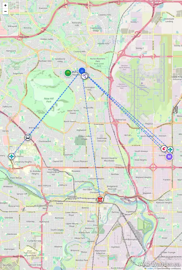 Daily accessibility map for 124 BERMUDA WY NW, Calgary showing nearby schools, grocery stores, parks, LRT stations and nearby amenities