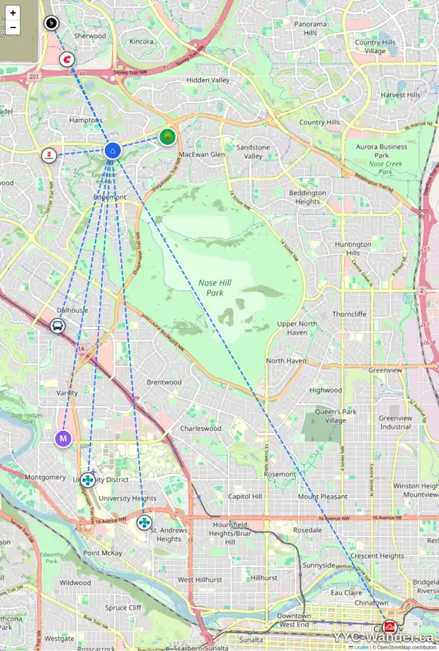 Daily accessibility map for 122 EDGERIDGE CI NW, Calgary showing nearby schools, grocery stores, parks, LRT stations and nearby amenities