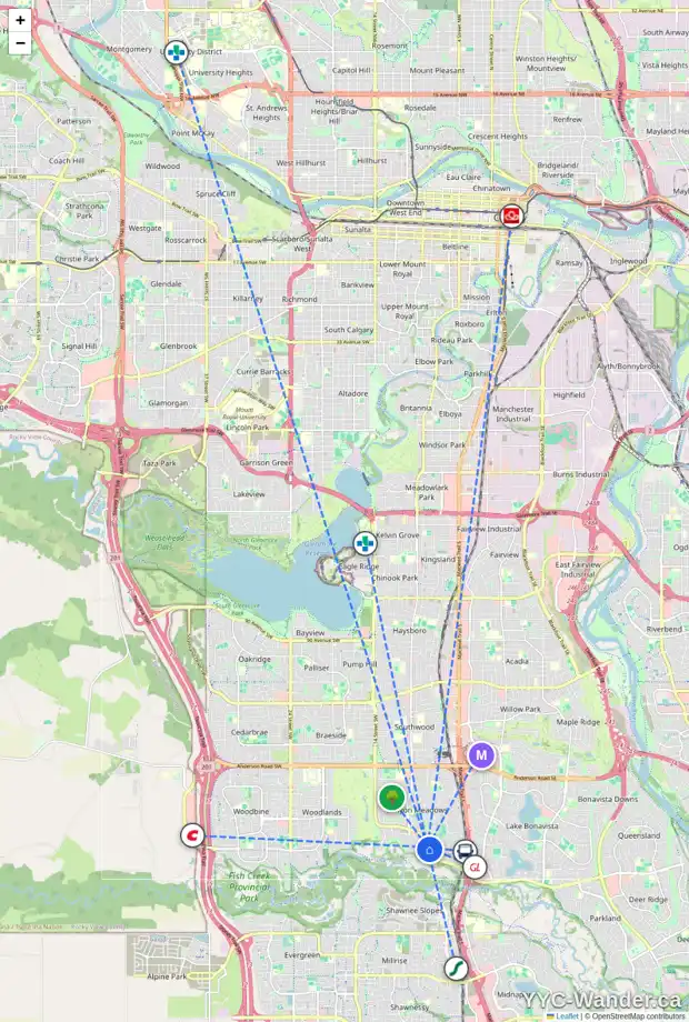 Daily accessibility map for 412 CANNINGTON CL SW, Calgary showing nearby schools, grocery stores, parks, LRT stations and nearby amenities