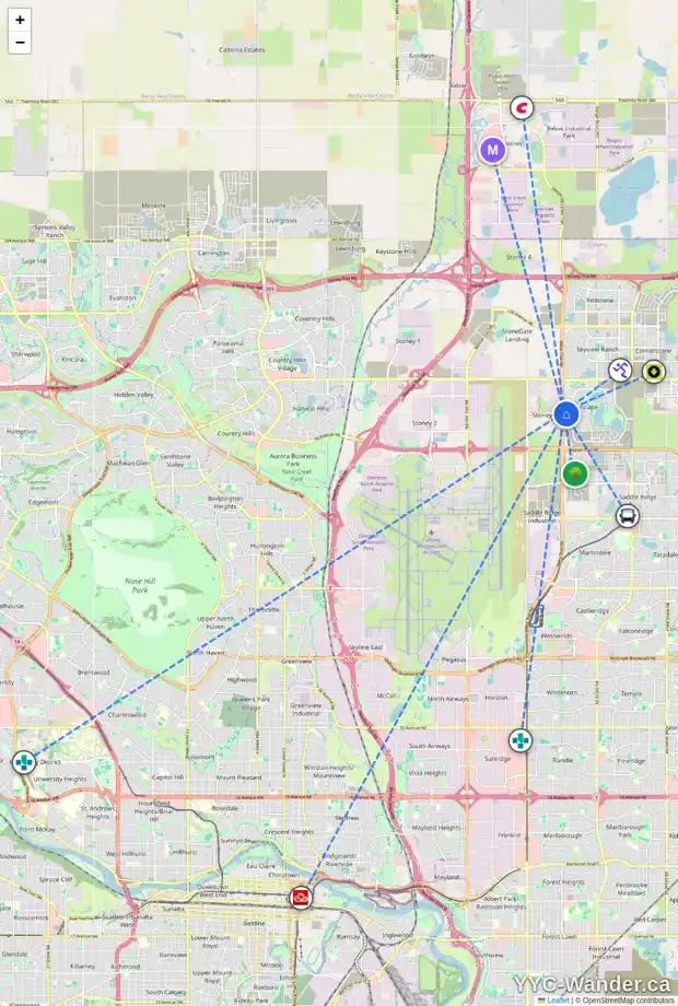 Daily accessibility map for 4 CITYSCAPE BV NE, Calgary showing nearby schools, grocery stores, parks, LRT stations and nearby amenities