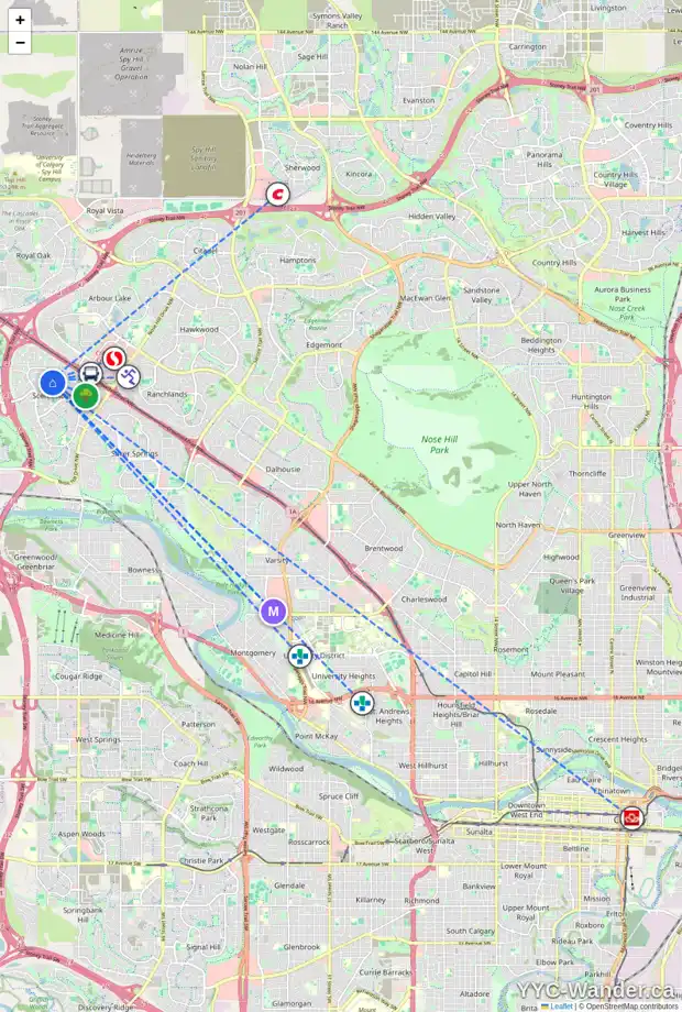 Daily accessibility map for 162 SCANLON HL NW, Calgary showing nearby schools, grocery stores, parks, LRT stations and nearby amenities