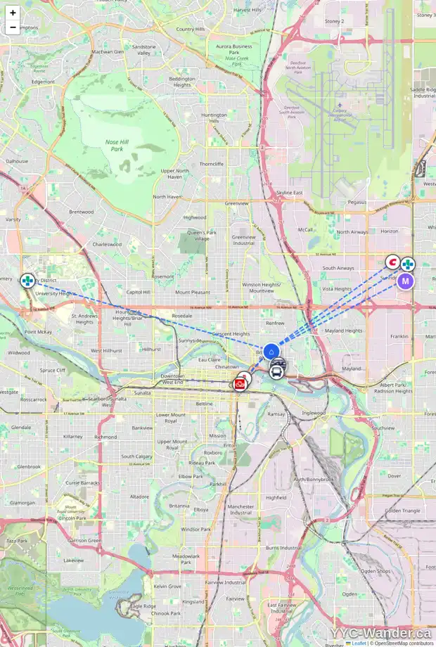 Daily accessibility map for 414 7A ST NE, Calgary showing nearby schools, grocery stores, parks, LRT stations and nearby amenities