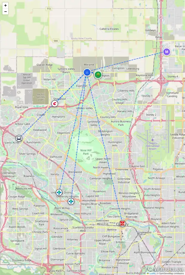 Daily accessibility map for 61 AMBLESIDE CR NW, Calgary showing nearby schools, grocery stores, parks, LRT stations and nearby amenities