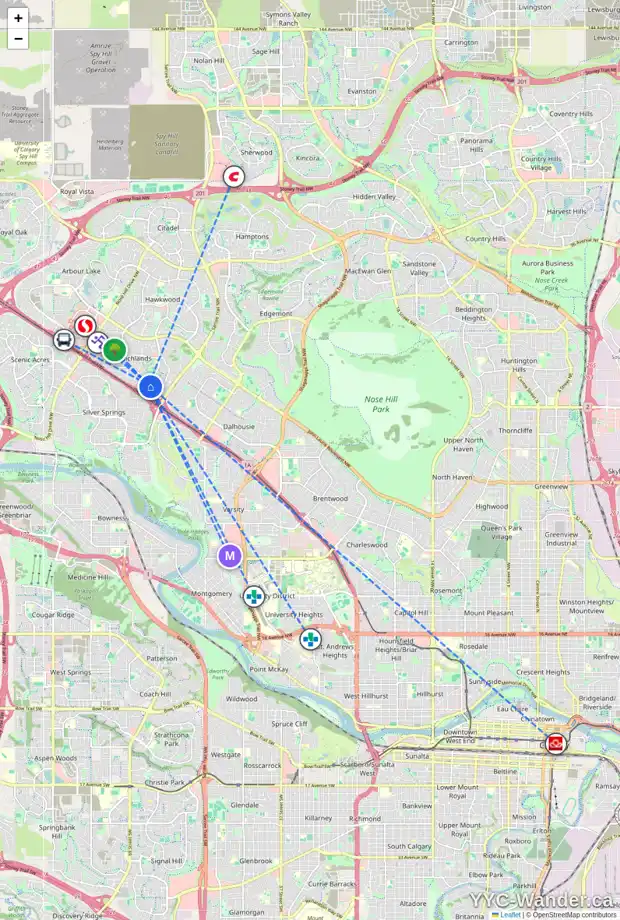 Daily accessibility map for 6367 RANCHVIEW DR NW, Calgary showing nearby schools, grocery stores, parks, LRT stations and nearby amenities