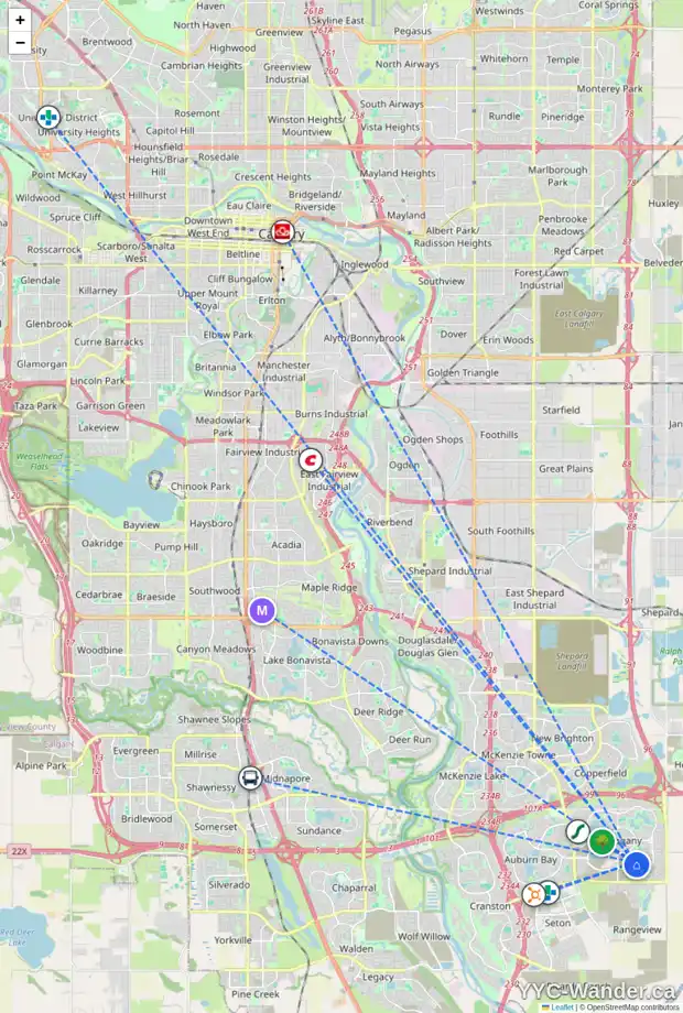 Daily accessibility map for 188 MAGNOLIA MR SE, Calgary showing nearby schools, grocery stores, parks, LRT stations and nearby amenities