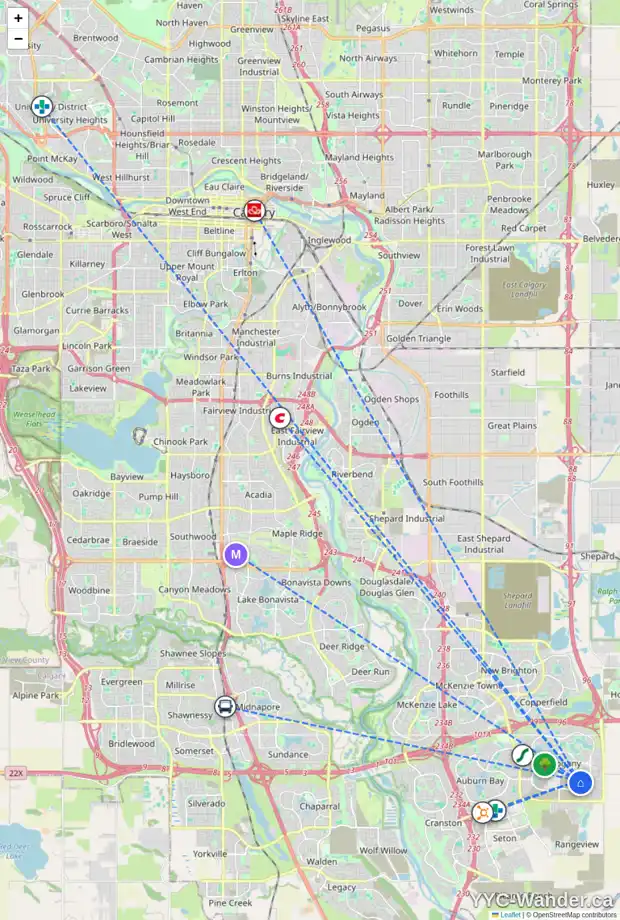 Daily accessibility map for 309 MAGNOLIA PL SE, Calgary showing nearby schools, grocery stores, parks, LRT stations and nearby amenities