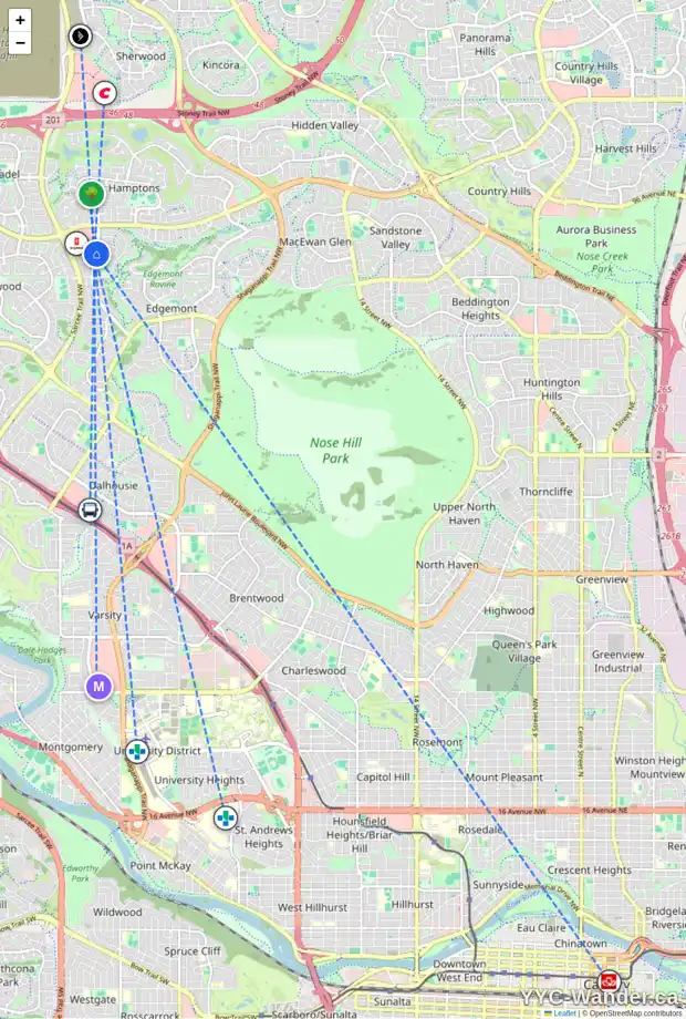 Daily accessibility map for 293 EDGEPARK BV NW, Calgary showing nearby schools, grocery stores, parks, LRT stations and nearby amenities