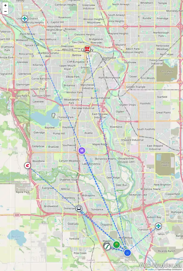 Daily accessibility map for 56 LEGACY REACH VW SE, Calgary showing nearby schools, grocery stores, parks, LRT stations and nearby amenities