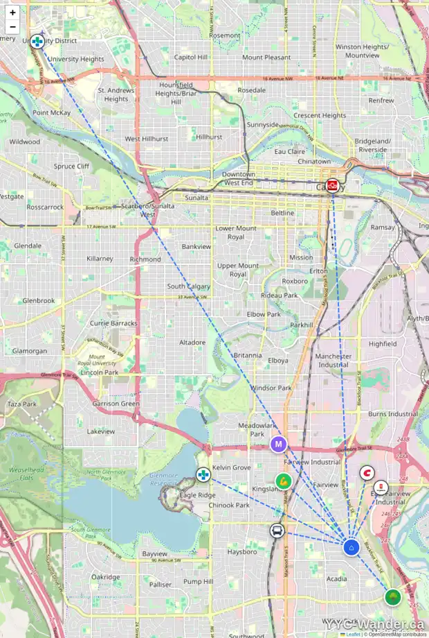 Daily accessibility map for 79 ALDERWOOD CL SE, Calgary showing nearby schools, grocery stores, parks, LRT stations and nearby amenities