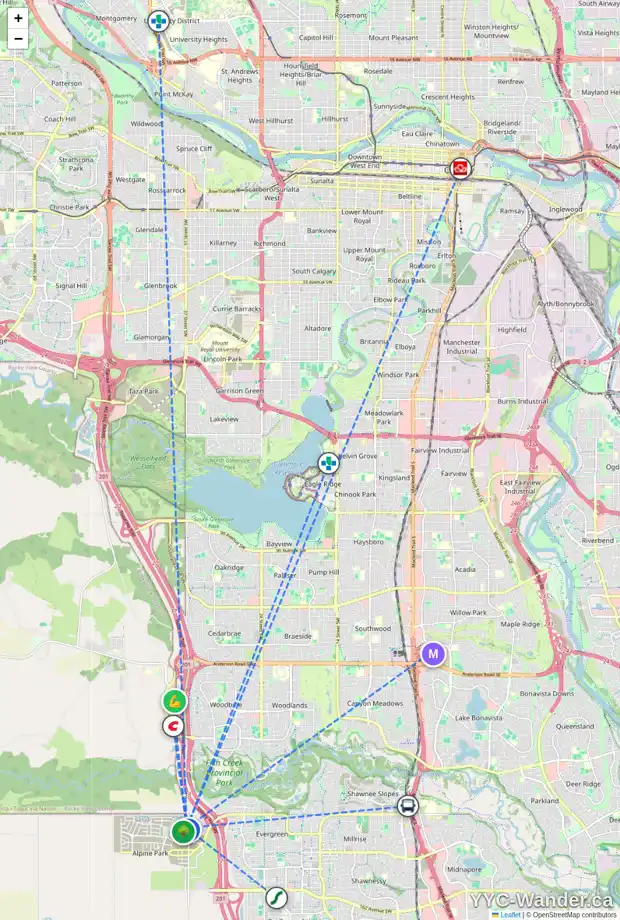Daily accessibility map for 19 BLUEROCK AV SW, Calgary showing nearby schools, grocery stores, parks, LRT stations and nearby amenities