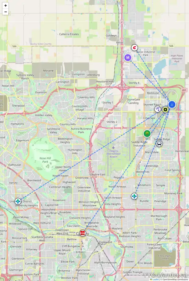 Daily accessibility map for 649 CORNERSTONE AV NE, Calgary showing nearby schools, grocery stores, parks, LRT stations and nearby amenities