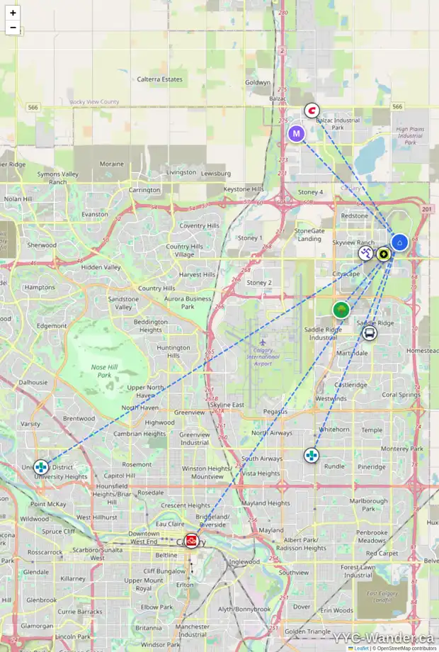Daily accessibility map for 669 CORNERSTONE AV NE, Calgary showing nearby schools, grocery stores, parks, LRT stations and nearby amenities